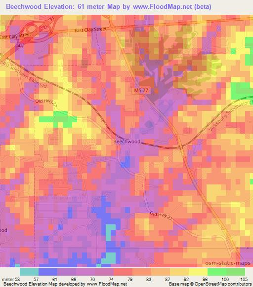 Beechwood,US Elevation Map