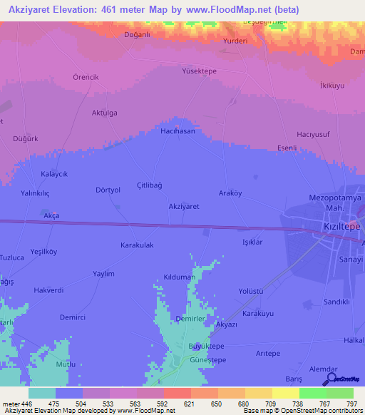 Akziyaret,Turkey Elevation Map