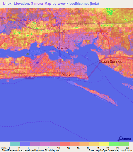 Biloxi,US Elevation Map