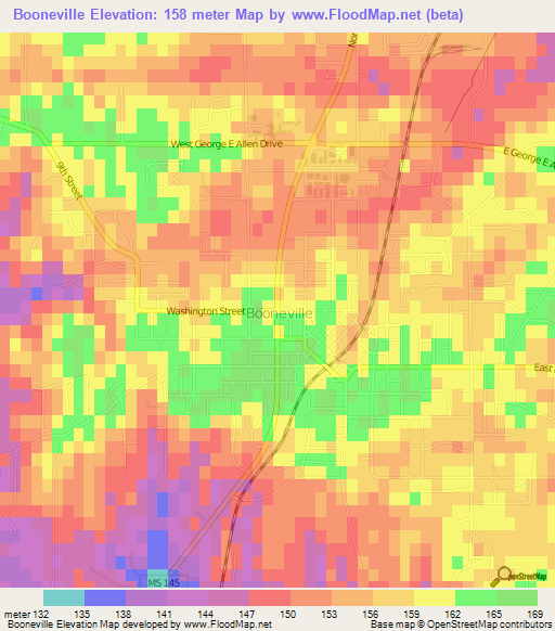 Booneville,US Elevation Map