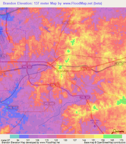 Brandon,US Elevation Map