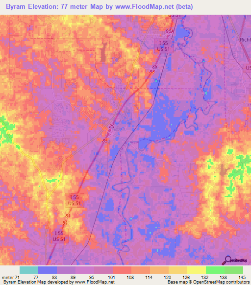 Byram,US Elevation Map