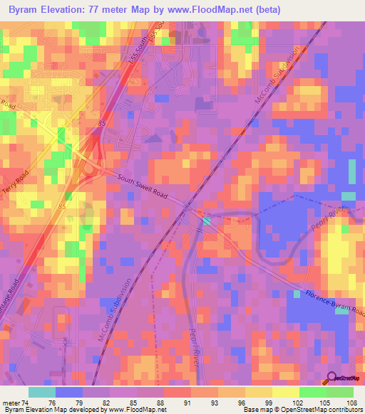 Byram,US Elevation Map