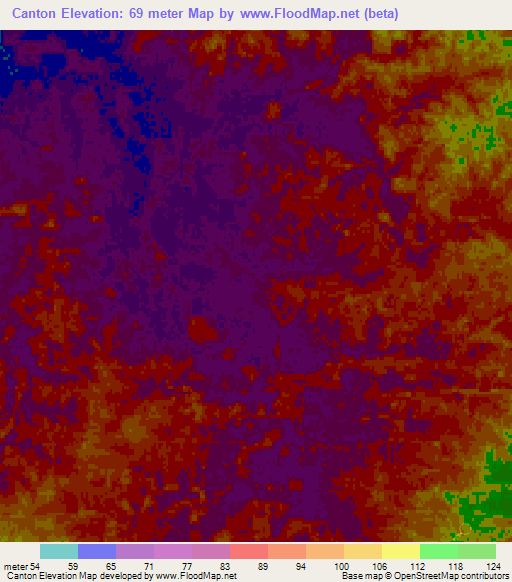 Canton,US Elevation Map