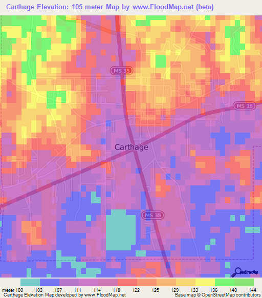 Carthage,US Elevation Map