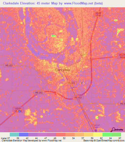 Clarksdale,US Elevation Map