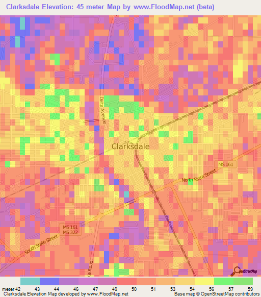 Clarksdale,US Elevation Map