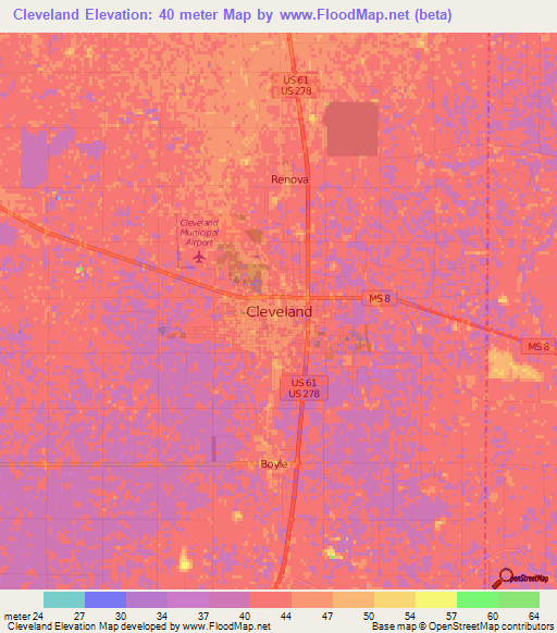 Cleveland,US Elevation Map