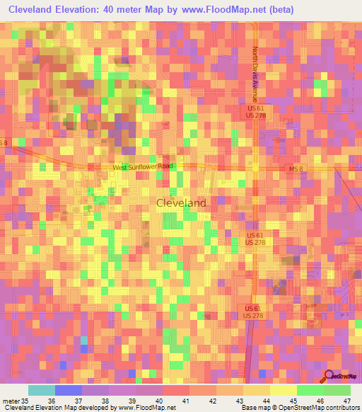 Cleveland,US Elevation Map