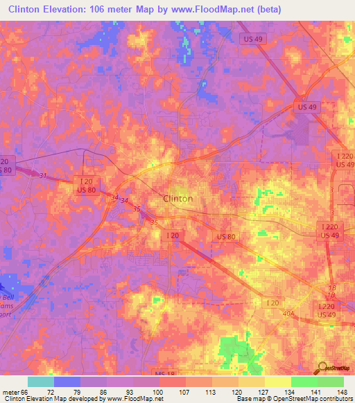 Clinton,US Elevation Map