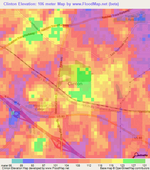 Clinton,US Elevation Map