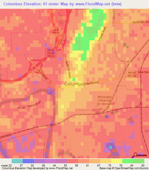 Columbus,US Elevation Map