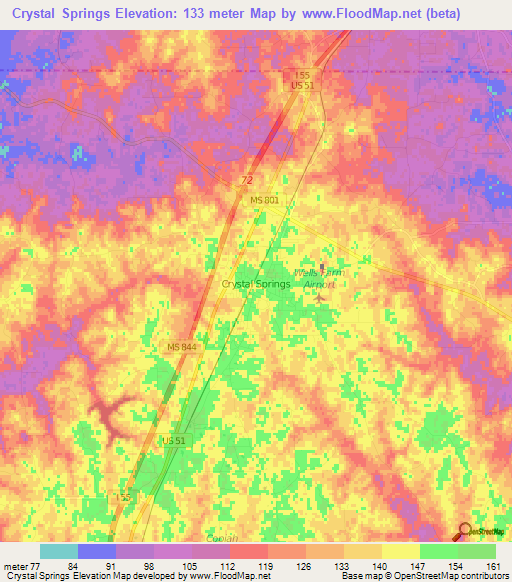 Crystal Springs,US Elevation Map