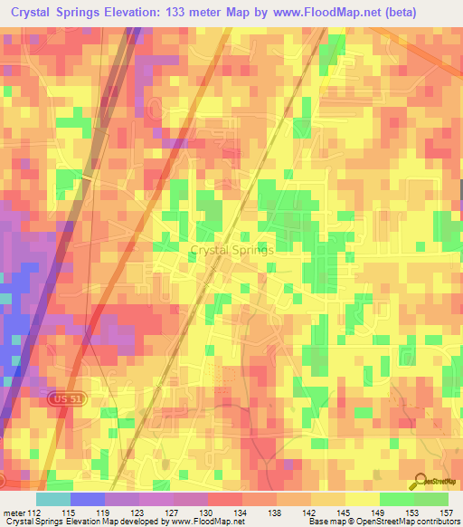 Crystal Springs,US Elevation Map