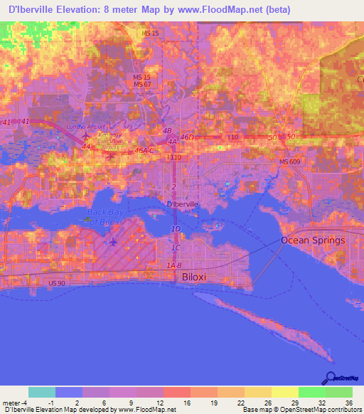 D'Iberville,US Elevation Map