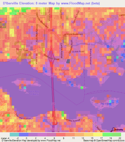 D'Iberville,US Elevation Map