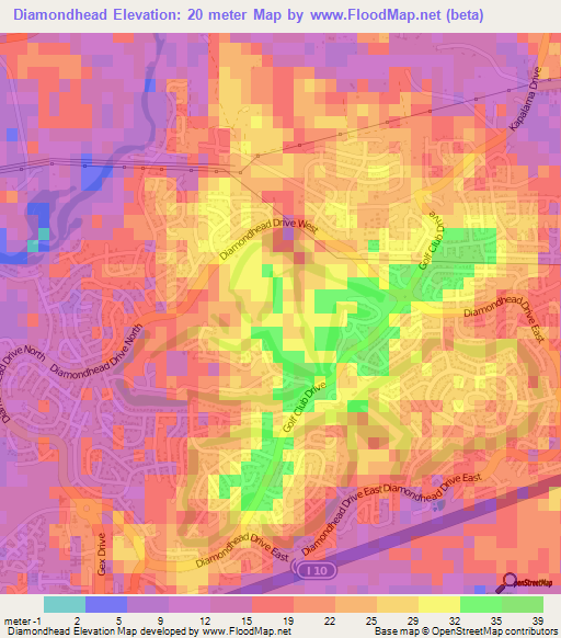 Diamondhead,US Elevation Map