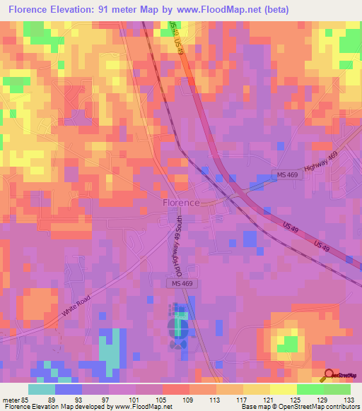 Florence,US Elevation Map