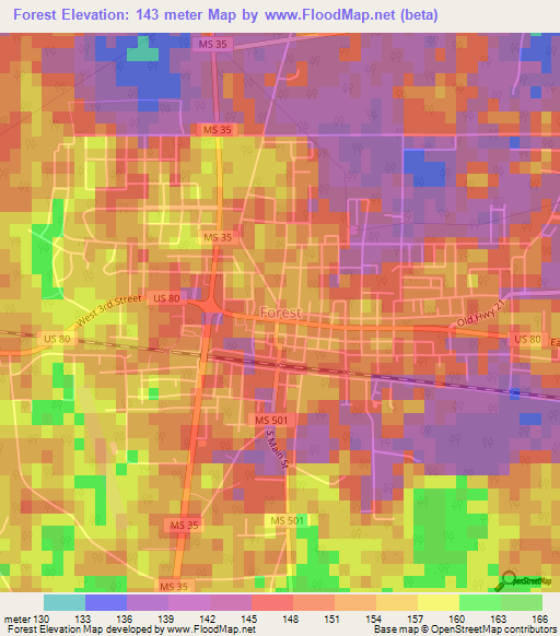 Forest,US Elevation Map