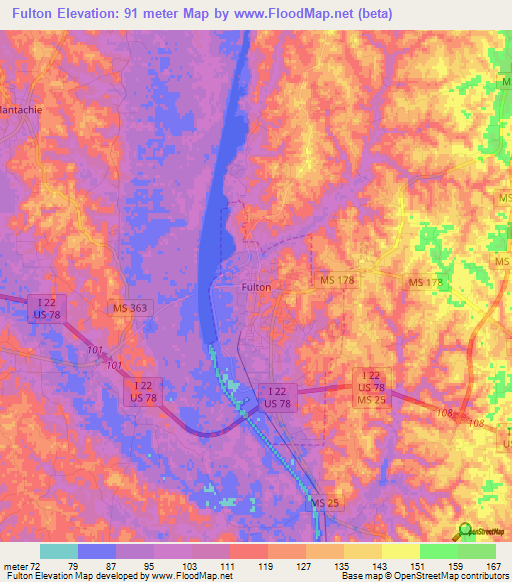 Fulton,US Elevation Map