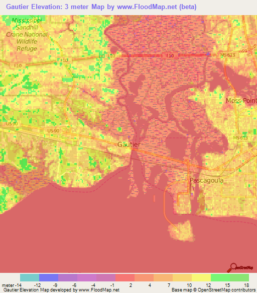 Gautier,US Elevation Map