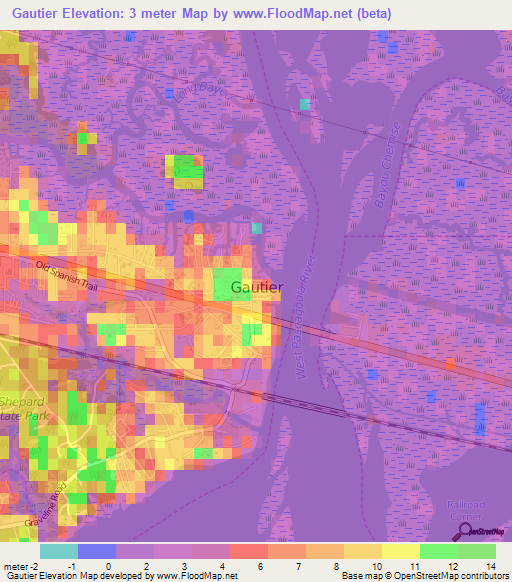 Gautier,US Elevation Map