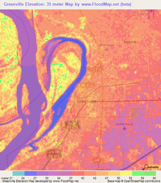 Greenville,US Elevation Map