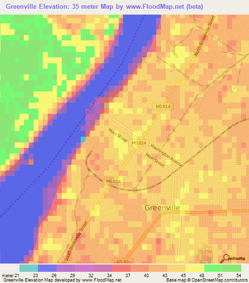 Greenville,US Elevation Map