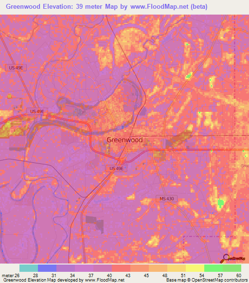 Greenwood,US Elevation Map