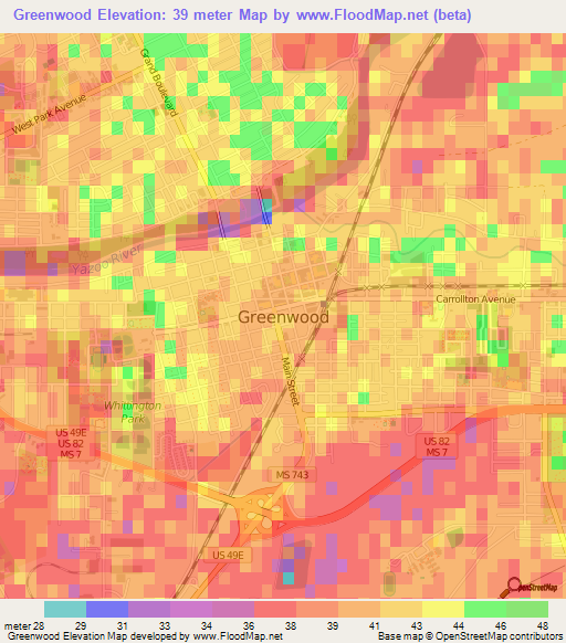 Greenwood,US Elevation Map