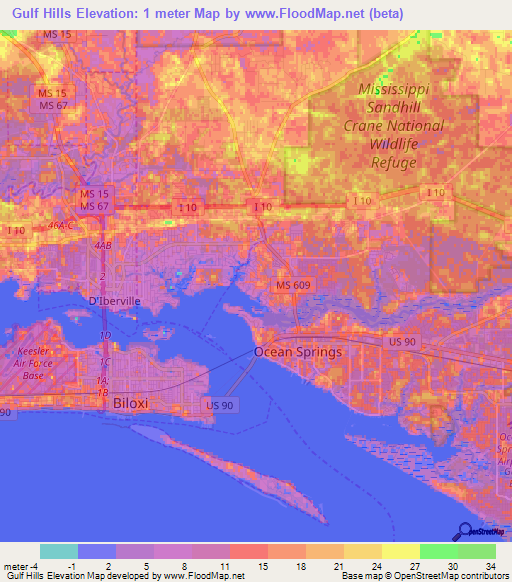 Gulf Hills,US Elevation Map