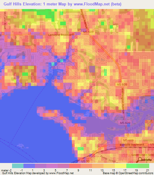 Gulf Hills,US Elevation Map