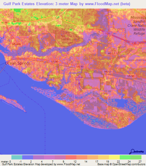 Gulf Park Estates,US Elevation Map