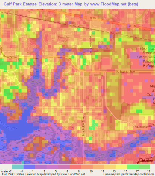 Gulf Park Estates,US Elevation Map