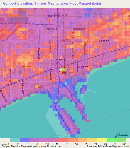 Gulfport,US Elevation Map