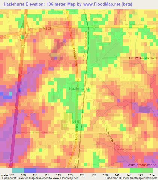 Hazlehurst,US Elevation Map