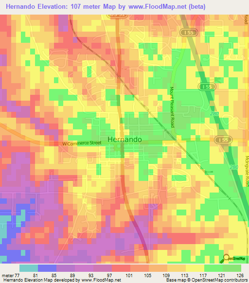 Hernando,US Elevation Map