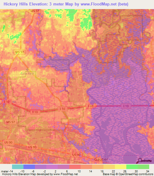 Hickory Hills,US Elevation Map