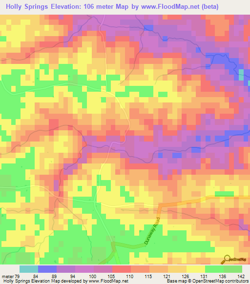 Holly Springs,US Elevation Map