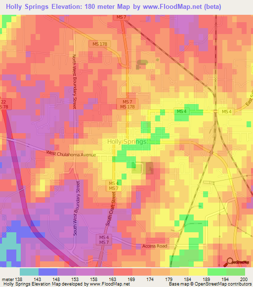 Holly Springs,US Elevation Map