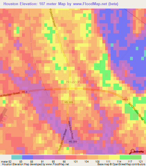 Houston,US Elevation Map