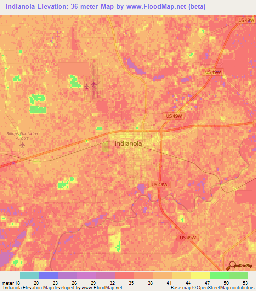 Indianola,US Elevation Map