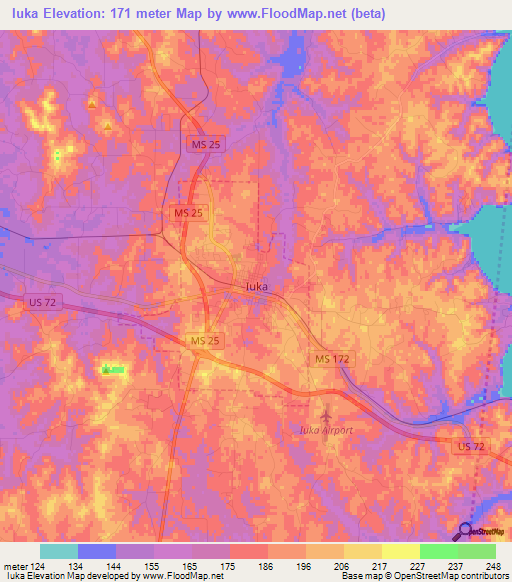 Iuka,US Elevation Map