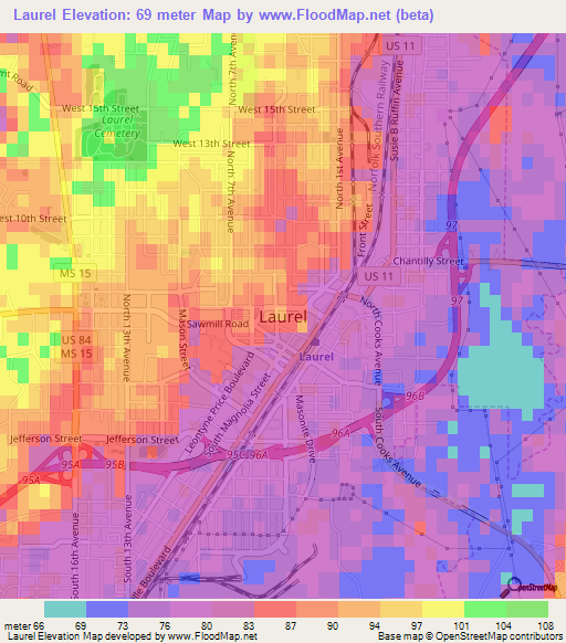 Laurel,US Elevation Map