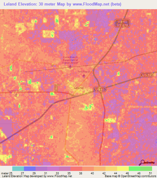 Leland,US Elevation Map