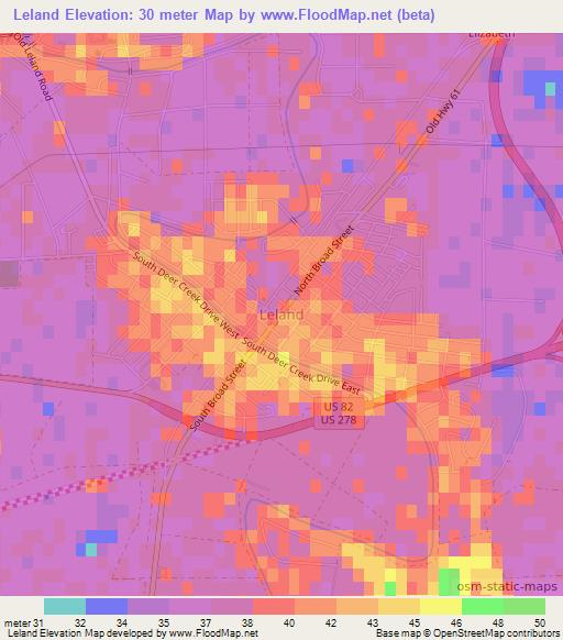 Leland,US Elevation Map