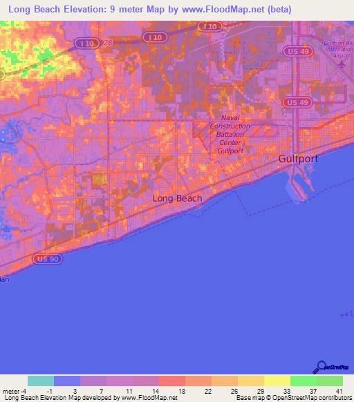 Long Beach,US Elevation Map