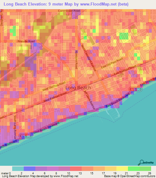 Long Beach,US Elevation Map