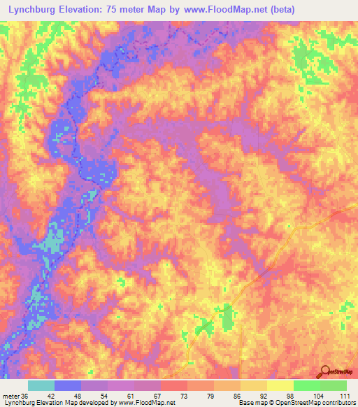 Lynchburg,US Elevation Map