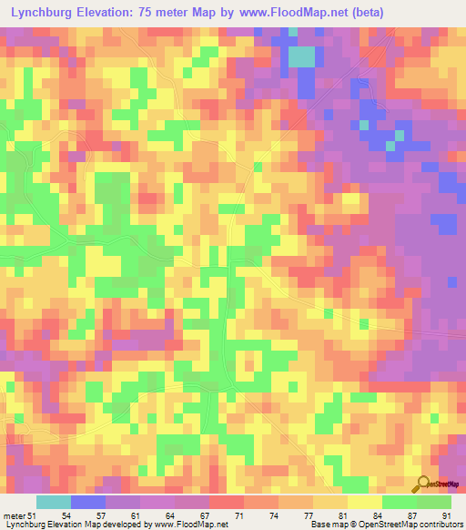 Lynchburg,US Elevation Map